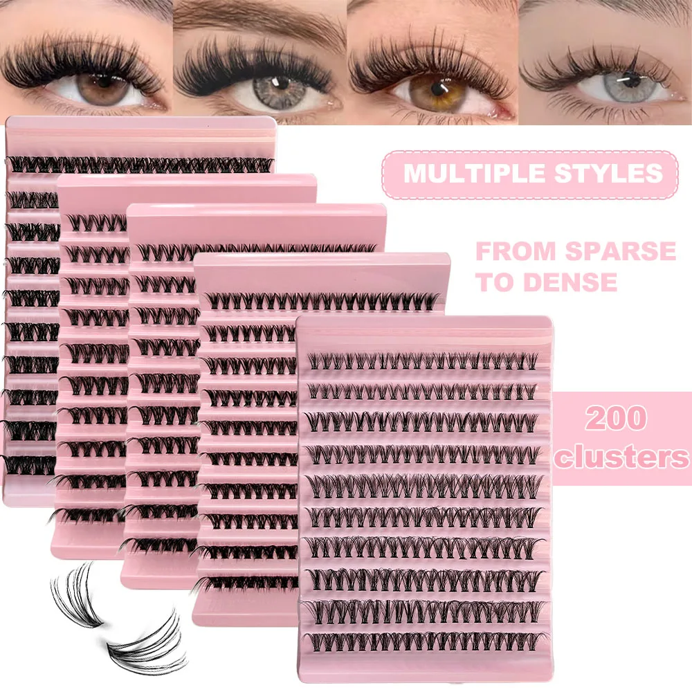 200 Piezas de Pestañas Postizas DIY, 40P, Pestañas en Grupo de Aspecto Natural, Pestañas Wispy de 9-16MM, Curvatura D, Pestañas en Grupo con Efecto Voluminoso