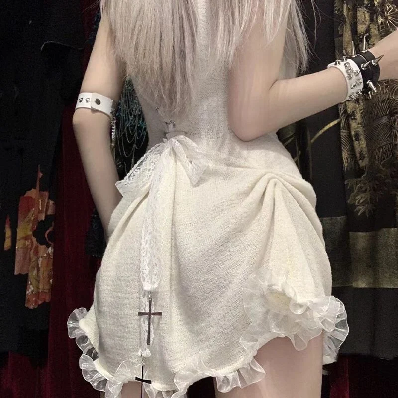 Dulce gótico Sle leche blanco Correa Dr esqueleto cabeza cintura ceñida novedad de verano llegada mujer Faion A-Line Dr