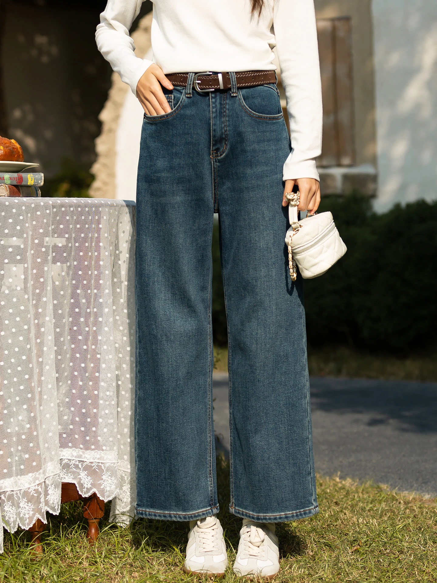 

Джинсы женские Thiened Fce Retro Waed с высокой талией, прямые, свободного кроя, осенне-зимние