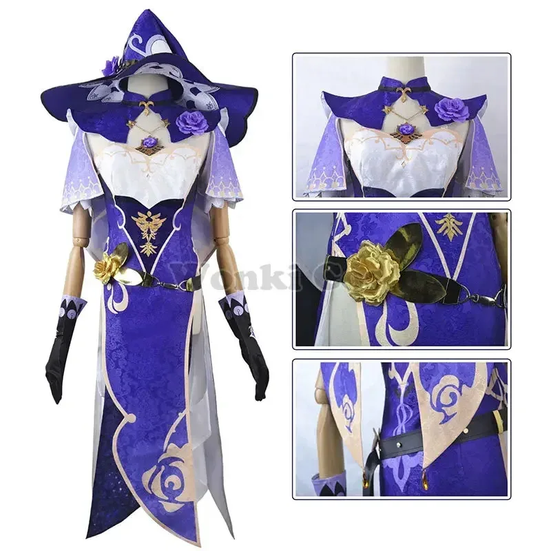 Lisa Cosplay Costume Dress Mondstadt Lisa Wig Party Impact Costumes with Lisa Hat Stockings Full Set Women Dress
