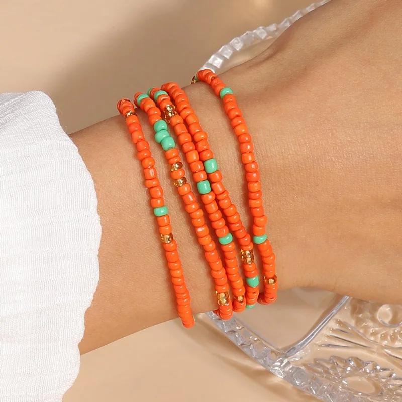 Multi-layer Colorful Beaded Bracelet for Women Summer Bohemia Colored Resin Beads Bracelets Beach Holiday Jewlery Wholesale