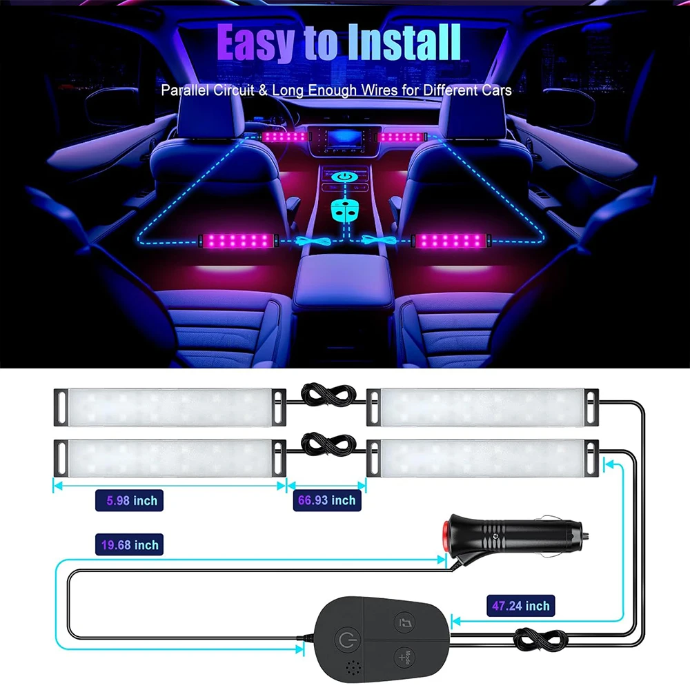 Ambient Foot Light Strip Car Neon Interior LED RGB Light Strips With Control Auto  Decorative Lamps Chassis Light Strips