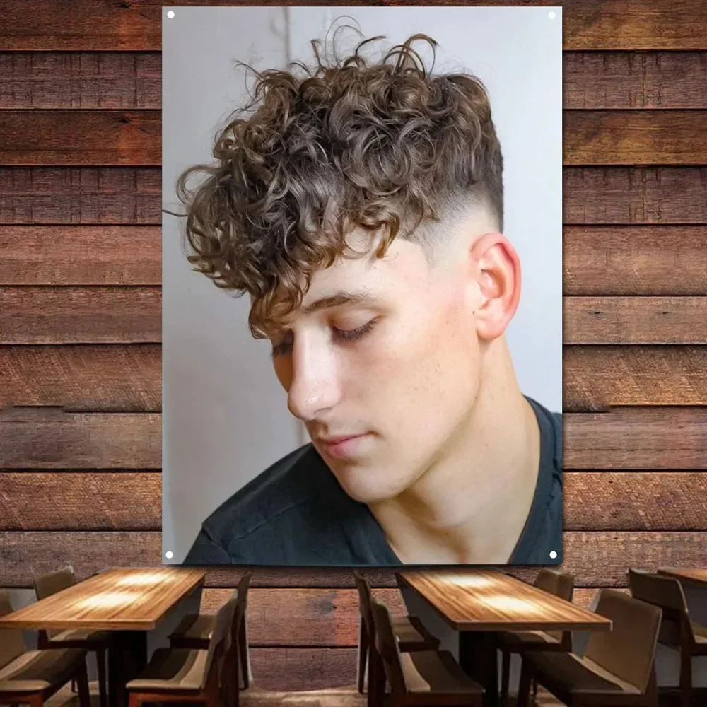 Hairstyling Posters Barber Shop Wall Art Tapestry Indoor Decor Printing Curly Haircut Style for Men Banner Wall Hanging Flag 1