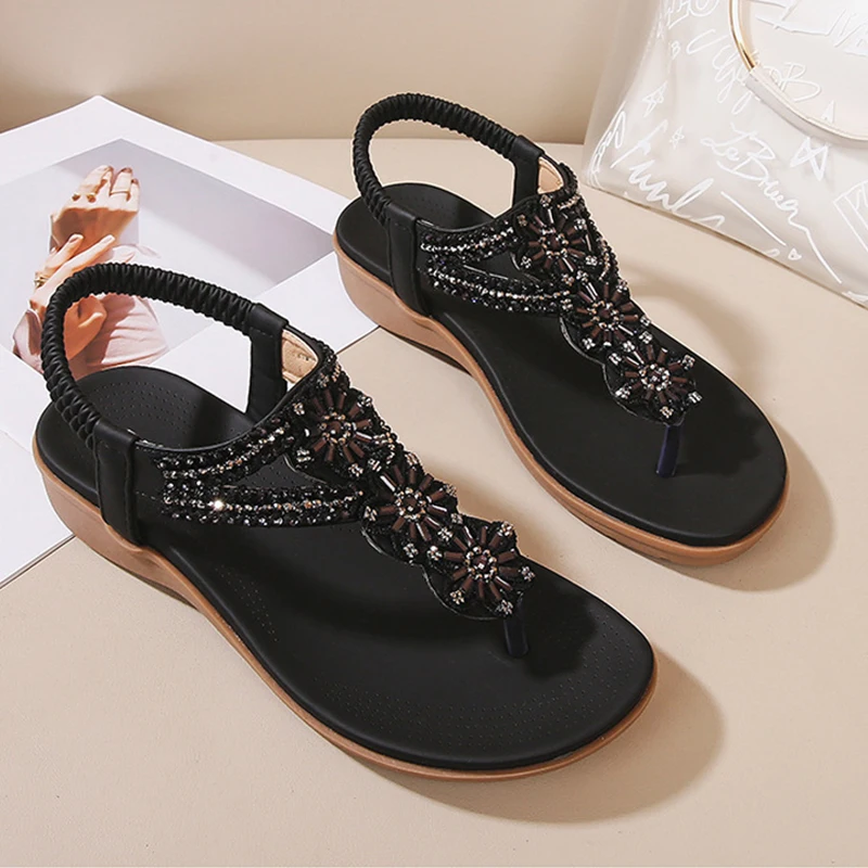 2025 Summer Shoes Women Sandals Flip Flops Flat Ladies Sandals Bohemian Style Brand Holiday Shoes Plus Size 42 D346