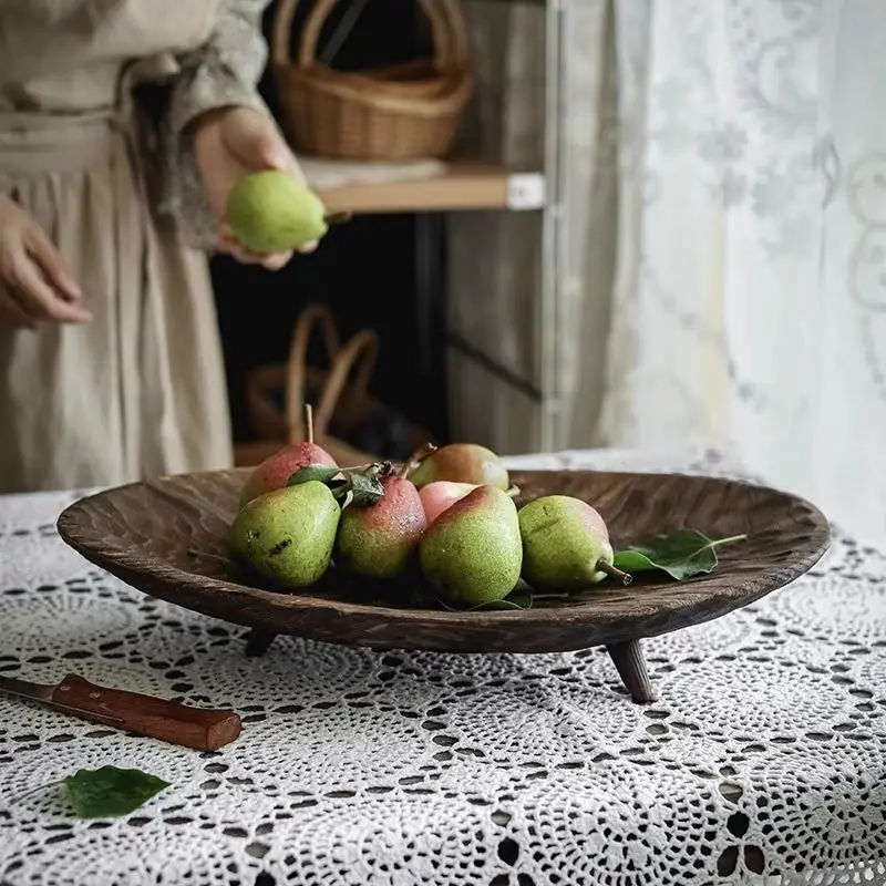 Retro Drewniana Patera na Owoce Dekoracja na Biurko Ozdoba Salon Drewniana Taca Przechowywanie Tace na Przekąski Dekoracyjna Taca Kuchenna