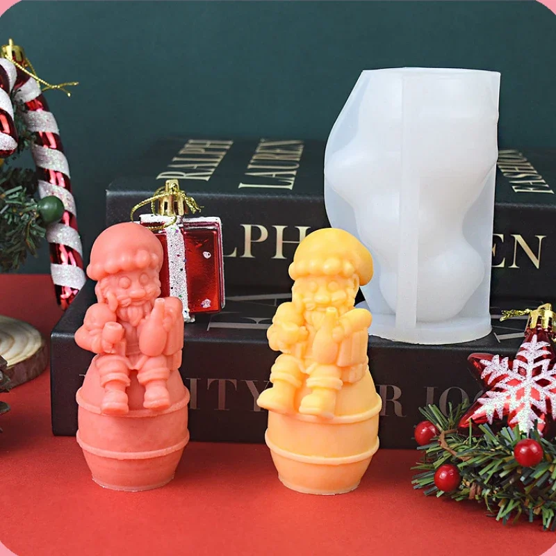 Zackoo 3D Santa Claus Scented Candles Silicone Mold for Candles Making DIY Christmas Creative Wine Barrel Ornament Epoxy Molds