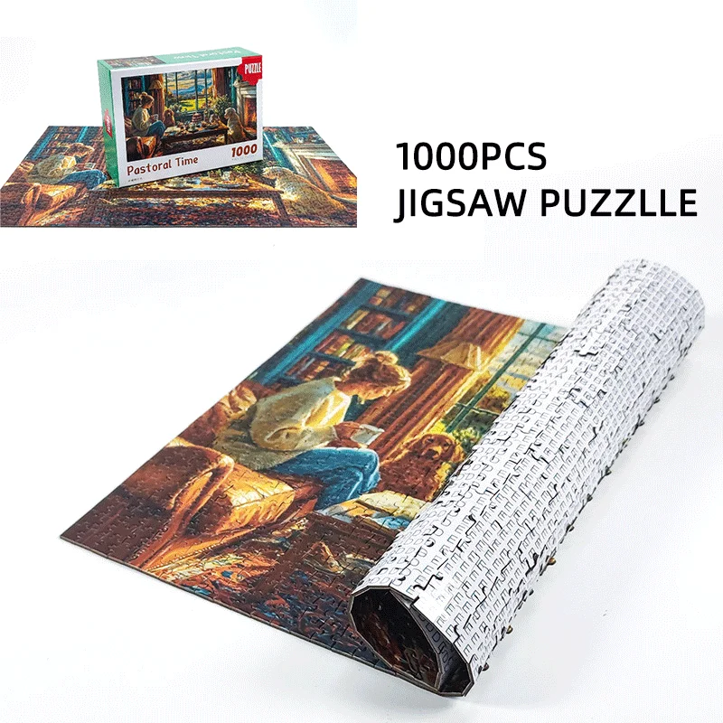 لغز صغير مكون من 1000 قطعة - لحظة مريحة للفتيات والكلاب (15 بوصة × 10 بوصة) - مقاس عالي الدقة، أقسام الحروف الخلفية، هدية مثالية لعيد الميلاد