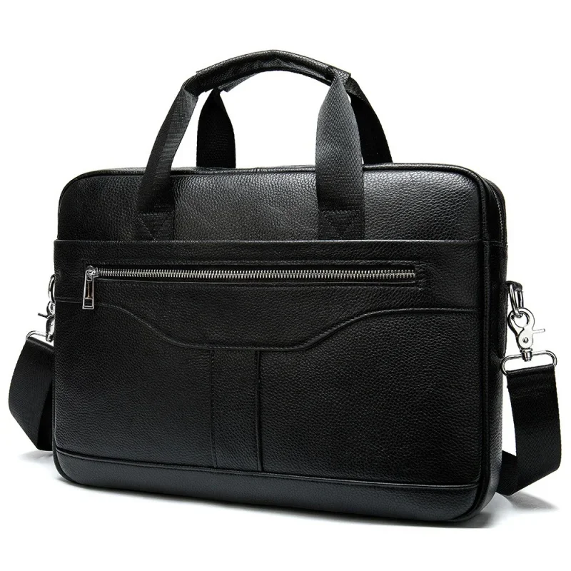 New Business Men Handbag Vintage Genuine Briefcase Male Office Laptop Cow Leather Shoulder Bag