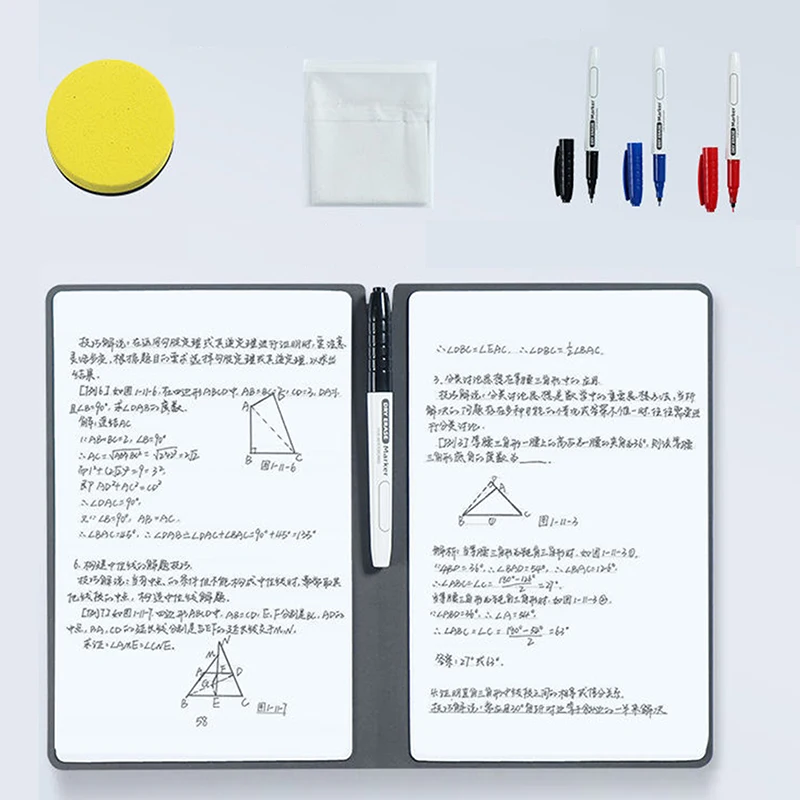 Cahier de tableau blanc réutilisable avec stylo de tableau blanc gratuit, cahier portable A5, gril d'effacement, licence hebdomadaire