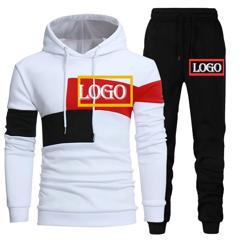 Custom Logo Men Tracksuit Brand Patchwork Hoodies and Jogger Pants 2Pieces Set Spring Autumn Fashion Streetwear Male Outfits 3XL