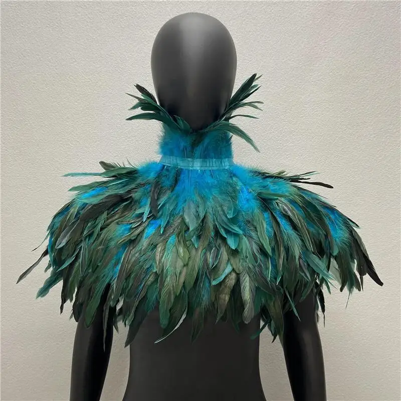 Halloween Gothic Feather Cloak Rooster Feather Scarf Chicken Feather Fake Collar Masquerade Shawl