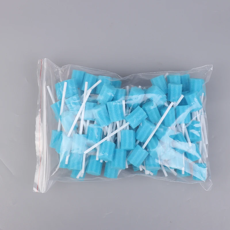 100Pcs Tooth Cleaning Mouth Swabs With Stick Sponge Head Cleaning Cleaner Swab Disposable Oral Care Sponge Swab