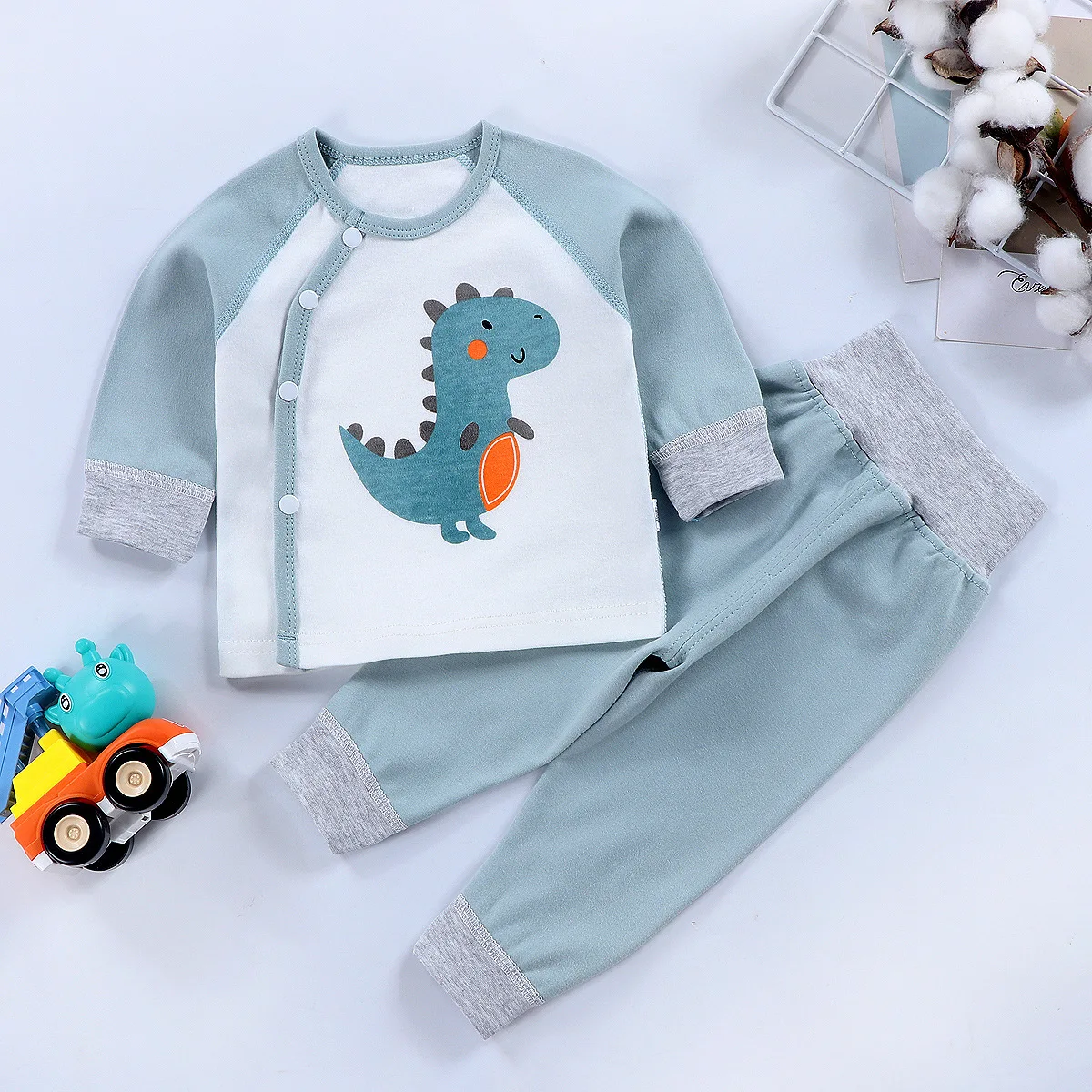 Newborn Baby Boy Clothes Suit Cotton Tops+High Waist Pant 2Pcs Set Thicken Cartoon Underwear Infant Sleepwear Kid Tracksuit A741