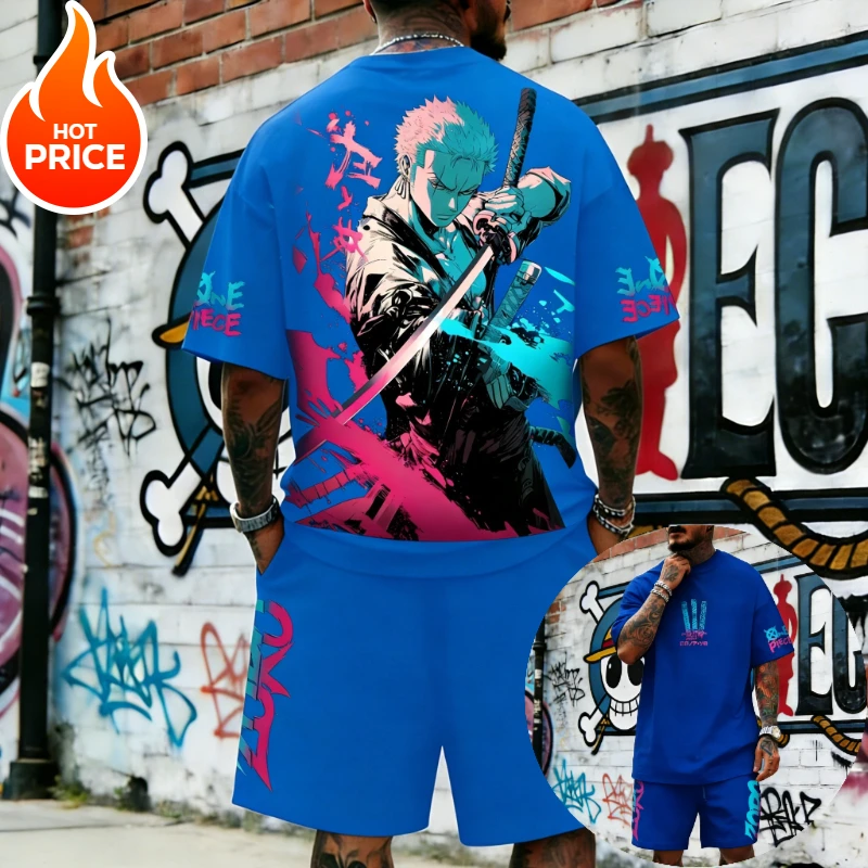 Anime One Piece Zoro Harajuku Herren Y2k Sommer Vintage T-Shirt Locker Übergroß Damen Streetwear Unisex Lässiges Kurzarm-T-Shirt Top