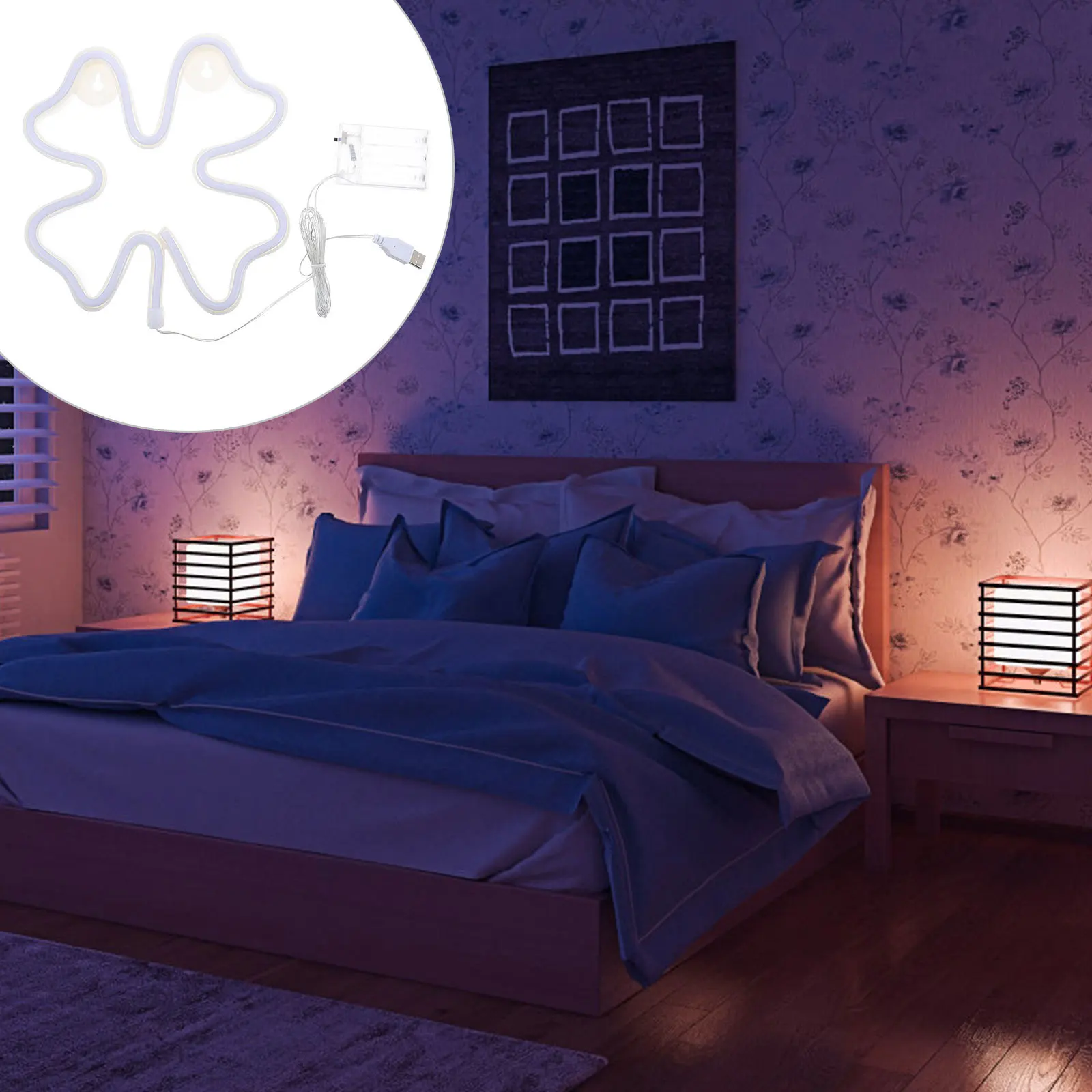 

1 шт. Светодиодный светильник в виде четырехлистного клевера, беспроводной неоновый ночник для спальни, декор для вечеринок, световая вывеска, атмосферное креативное освещение для прикроватной тумбочки