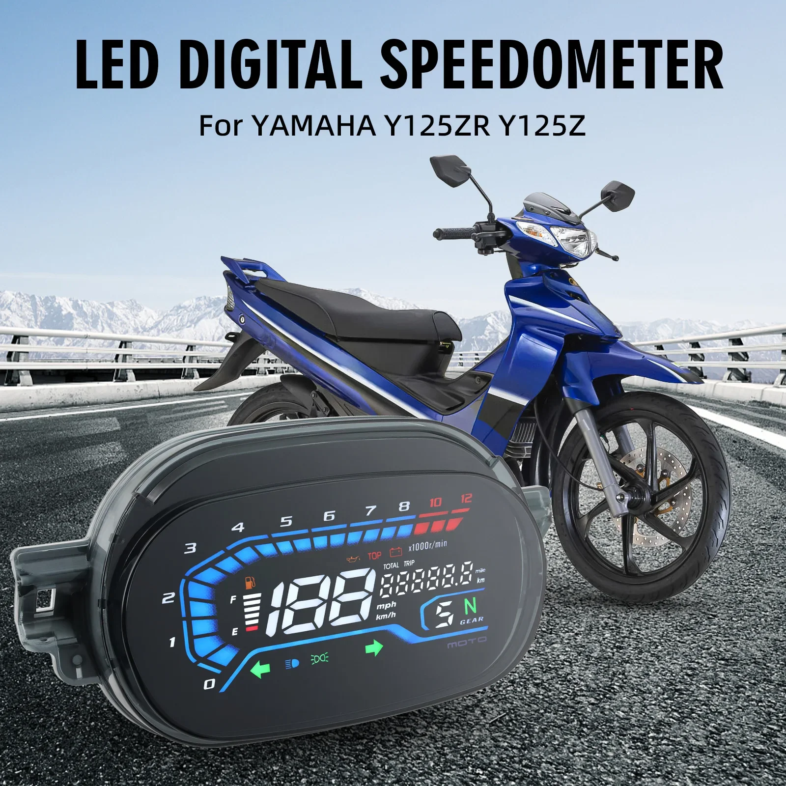 Digital Motorcycle Speedometer Odometer Dashboard Total Mileage Indicator 12000rpm RPM Fuel Level Meter For Yamaha Y125ZR Y125Z