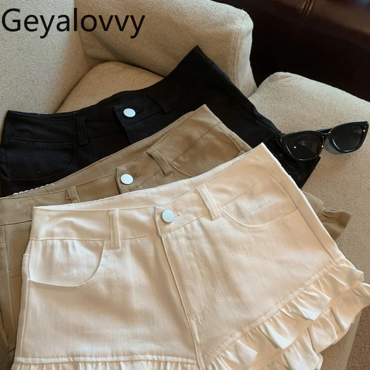 الحلو التوابل مزدوجة الدانتيل منخفضة الخصر الدنيم السراويل بلون ألف خط قصيرة السراويل الساخنة المرأة الصيف ضئيلة نحيل السراويل تنورة