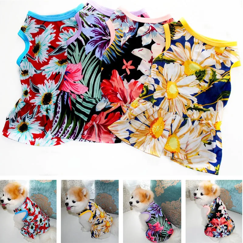 Ropa de verano para perros sin mangas con capucha floral - imagen 2