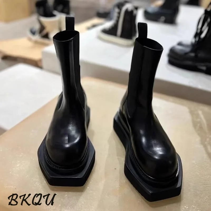 BKQU Men's and Women's Chelsea Ankle Boots 2024 New British Thick Bottom Smoke Pipe Round Head Handsome Motorcycle Boots