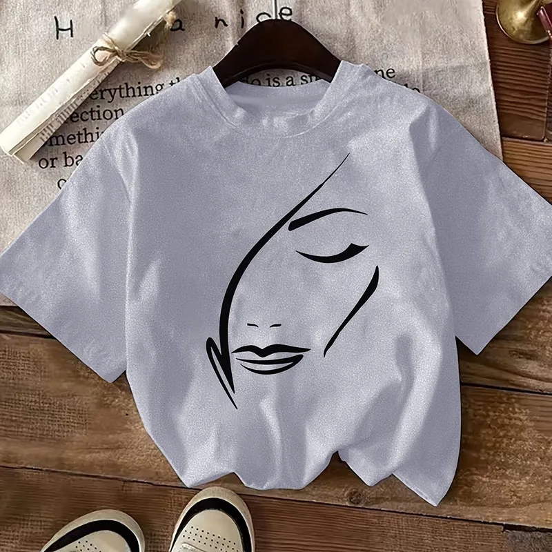 Camiseta informal con estampado de letras y cuello redondo de manga corta para primavera y verano