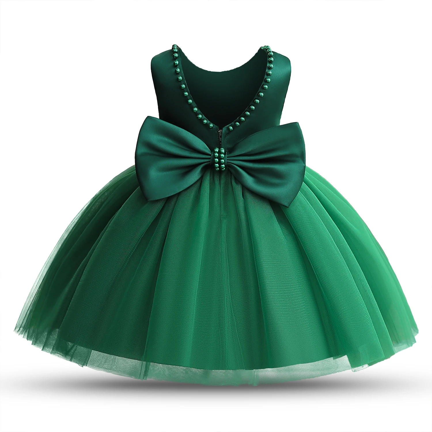 Baby Girls Party Dresses Embroidery Lace Elegant Dress Newborn Infant Birthday Tutu Gown Green Christmas Dress for Girls 1-5Yrs