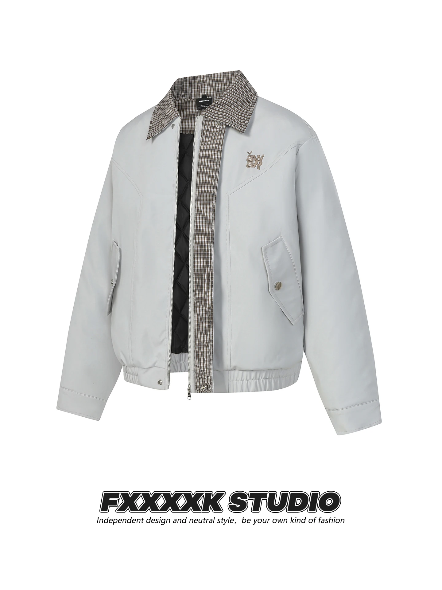 

Мужская зимняя куртка FXK в стиле американского ретро с клетчатым воротником, повседневная, свободного кроя, из утолщенного хлопка, молодежный тренд...