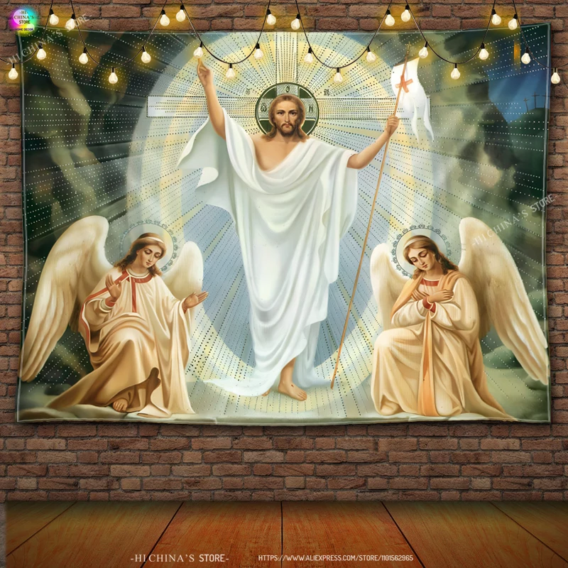 Resurrecting Easter Wall Hanging Tapestry Blanket Bedroom Living Room Decor Wise Men Bohemian Christ Jesus Angel Home Decor