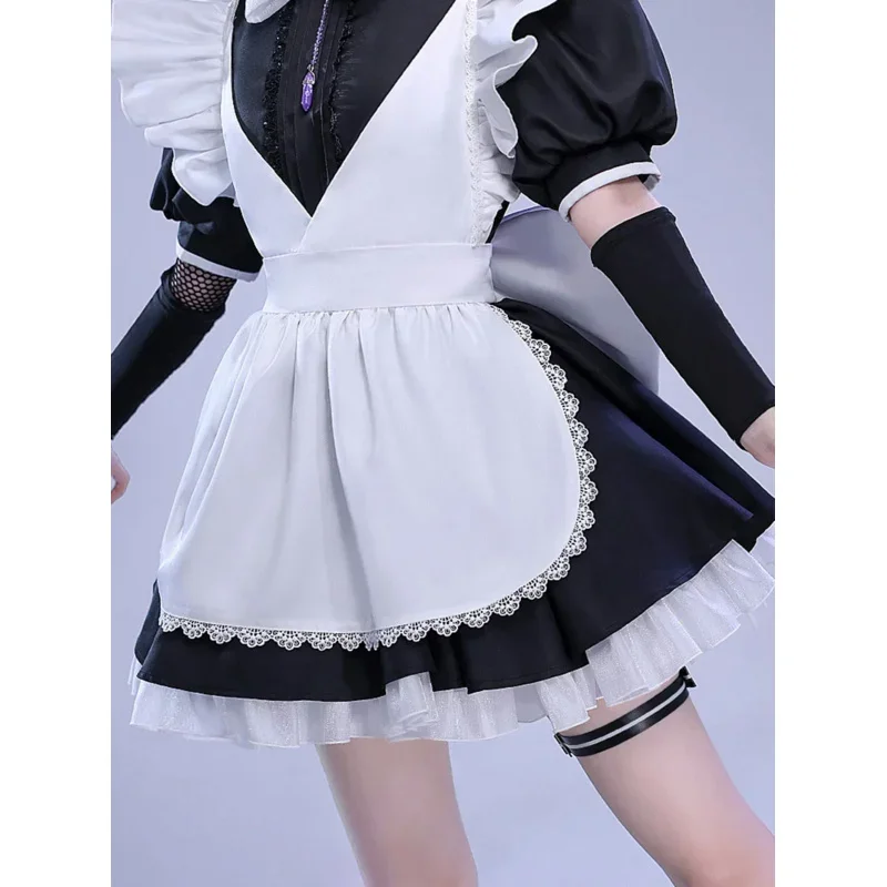 Anime Wanderer Scaramouche Maid Uniform Genshin Impact Cosplay Costume Black Lolita Short Sleeve Maid Dress with Ruffle Apron
