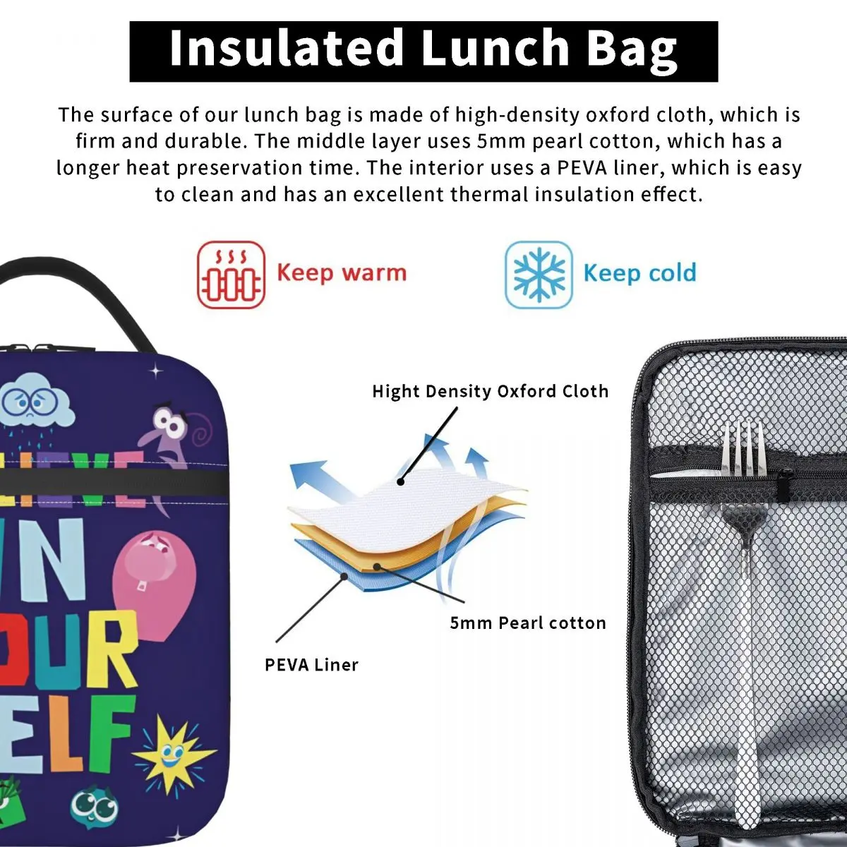 Inside Out 2 Merch Insulated Lunch Bags For Work Food Storage Bag Portable Thermal Cooler Lunch Boxes