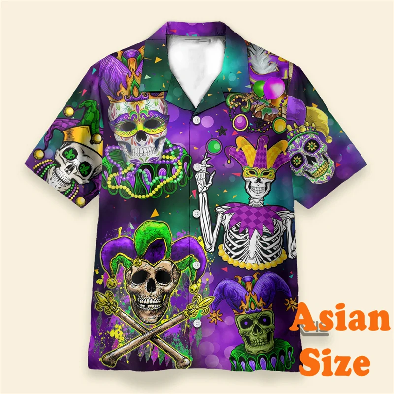 

Men's Mardi Gras Shirts Short Sleeve Lapel Button Shirt Festival Style Trend Print Graphic Music Party 2025 Summer Carnival Top