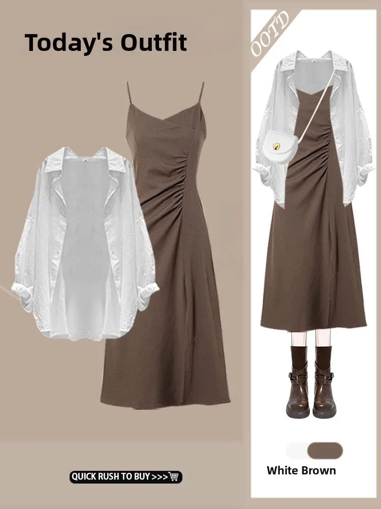 

Autumn New Sle Loose Faionable irt And ter Dr Women's Two-Piece Set Lightweight Mature Appearance Slimming Effect