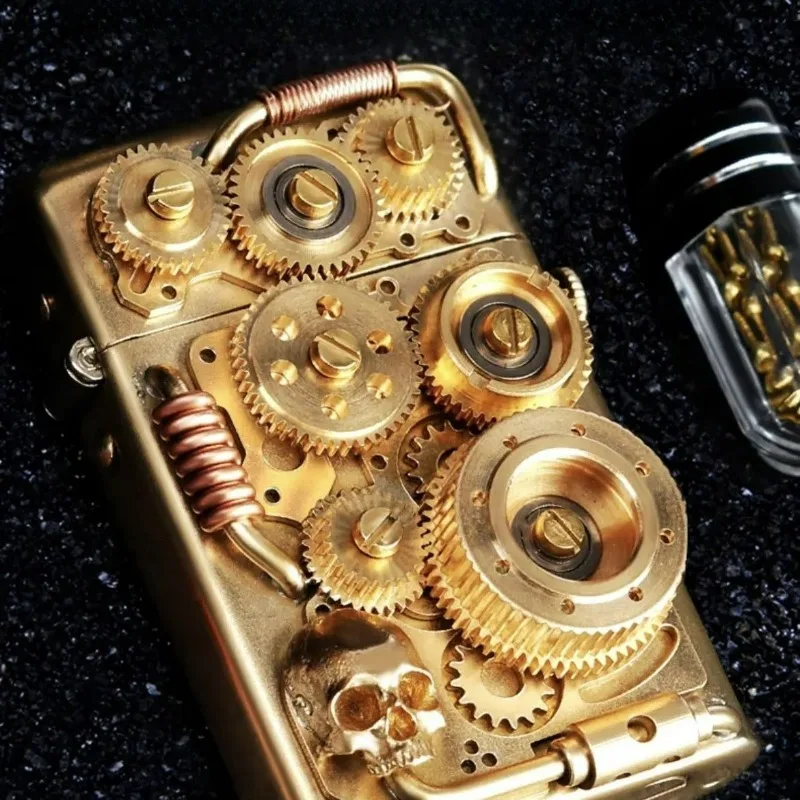Zorro Steampunk Lighter Creative Gear Linkage Brass Retro Manual Custom Machine No.1 Gift Collection for Men Lighters Smoking