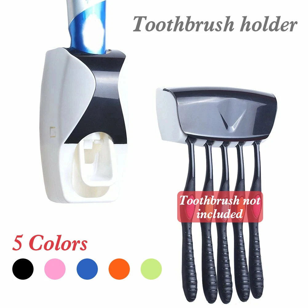 Automatic Auto Toothpaste Dispenser +Toothbrush Holder Set Wall Mount Wine Dispenser Storage Rack Bathroom Accessories