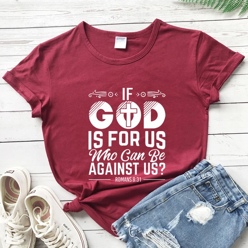 Jeśli bóg jest dla nas, który może być przeciwko nam tshirt religijne kobiety z krótkim rękawem christian faith tee shirt