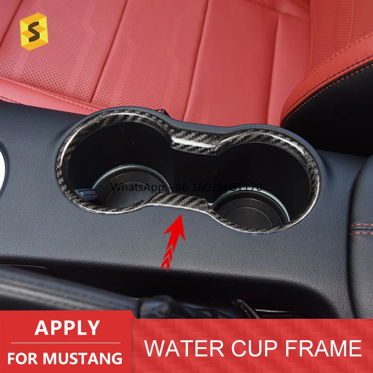 Real Carbon Fiber Car Interior Accsori Water Cup Frame Cover For Mustang GT 2018 2019 2020