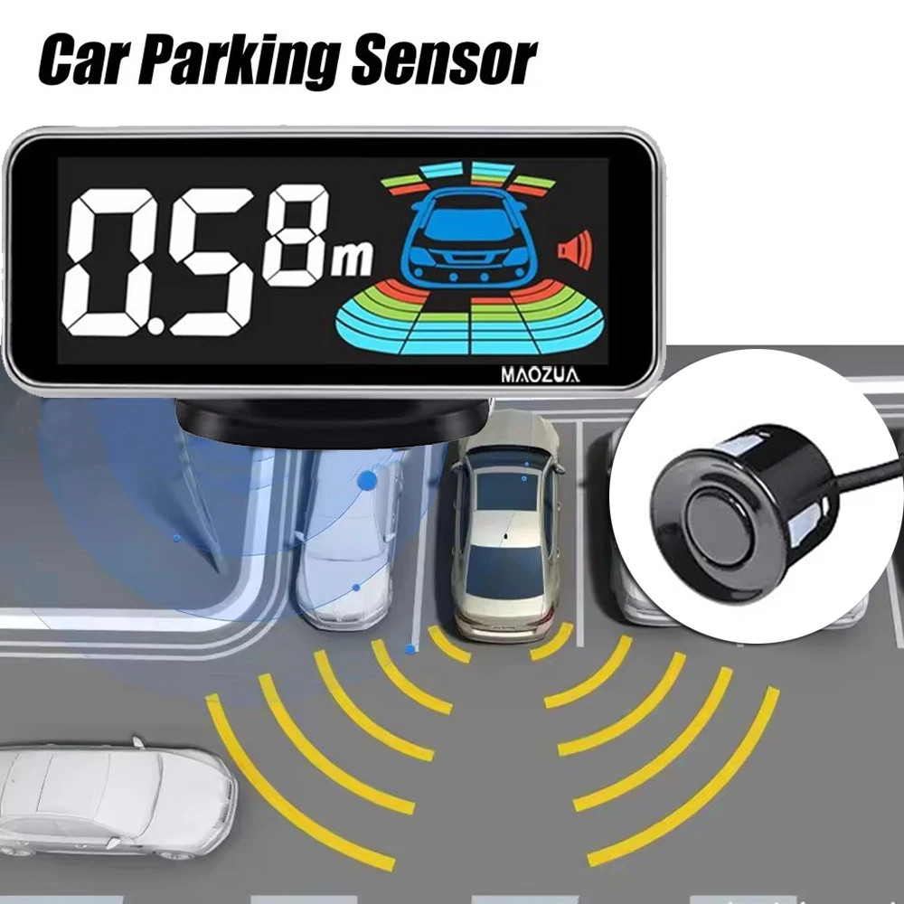 Zestaw czujników parkowania LED MAOZUA, 4 czujniki, wyświetlacz z podświetleniem 22 mm, system monitorowania radaru cofania