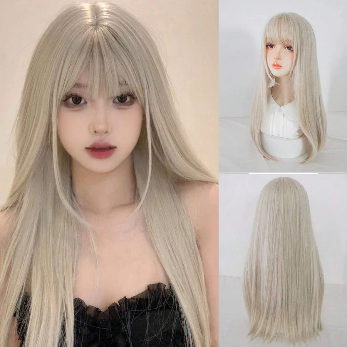 

1 Synthetic Golden Heat-Resistant Straight Wig, 22inch Inches Long, Women's Wig, Synthetic Wig, Fiber Material, for Daily Wear, Natural and Beautiful, for Holiday Wear