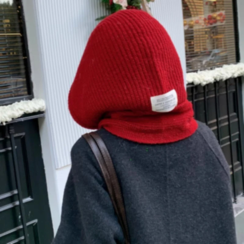 الأحمر بالاكلافا محبوك قبعة للنساء شتاء دافئ وشاح هود قناع كامل واقي الوجه قبعة يندبروف قناع للتزلج الطقس البارد وشاح قبعة