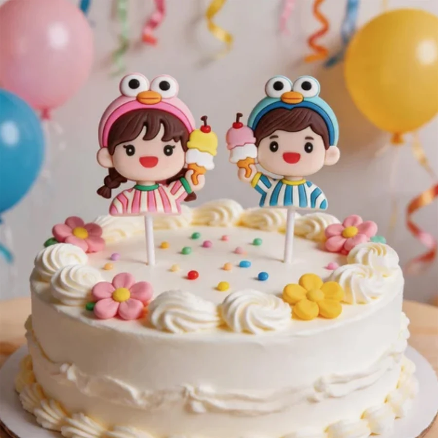 PVC PVC Creative Ice Cream Boy and Girl Cake Decoration with Cute Penguin Hat Children's Birthday Baking Plugin - Aliexpress Deal