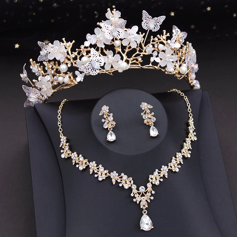 

Gorgeous Butterfly Tiaras Bridal Jewelry Sets for Women Crown Flower Choker Necklace Wedding Bride Costume Jewelry Accessories