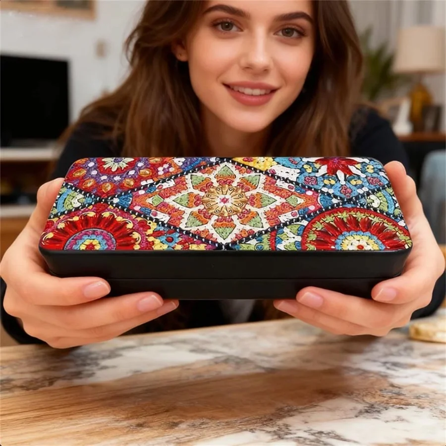 

2026 DIY Mandala Diamond Painting Eyeglasses Case Rhinestones Sunglasses Storage Box PU Glasses Holder Case Glasses Storage Case