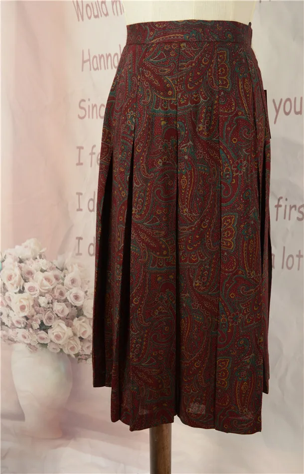 Spódnica w stylu vintage z kwiatowym wzorem, na wiosnę i lato, o kroju litery A, luźna, z poliestru, etniczna, do połowy łydki, dla dziewcząt.