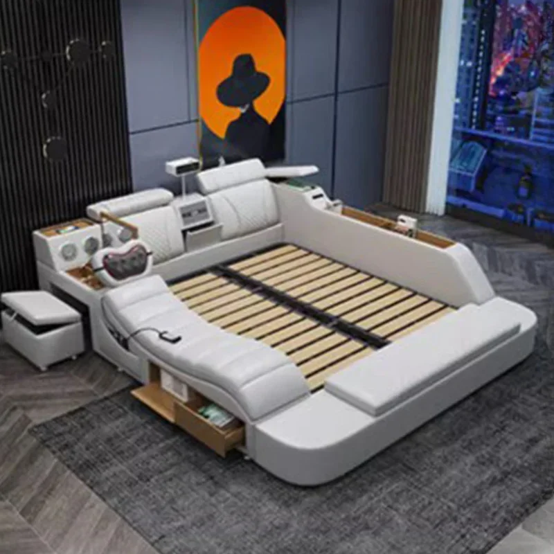 

High End Luxury Double Bed Frame Storage Master Modular Modern Twin Bed Frame White Multifunctional Cama Box Casal Furniture