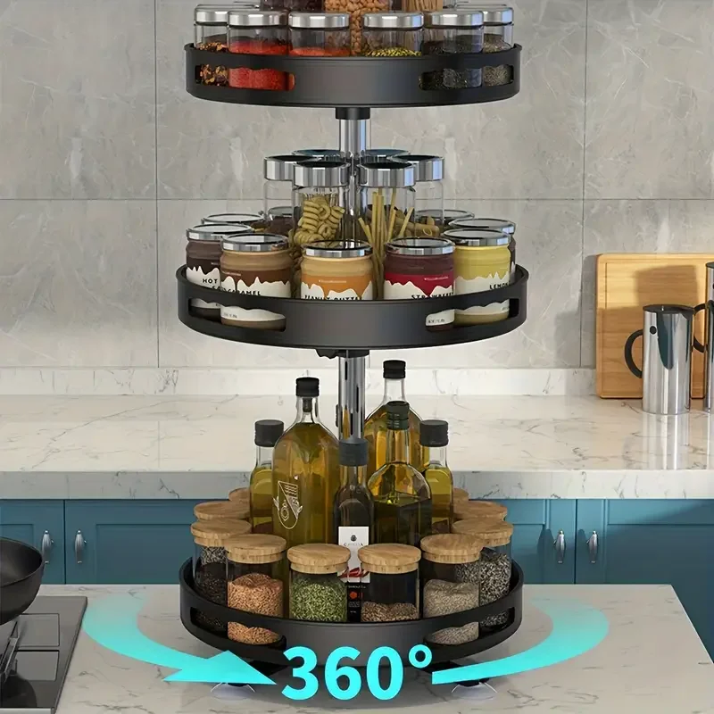 Kitchen 360 Rotating Organizer Multifunctional Countertop Seasoning Bottle Soy Sauce Vinegar Storage Rack Non-Slip Storage Plate