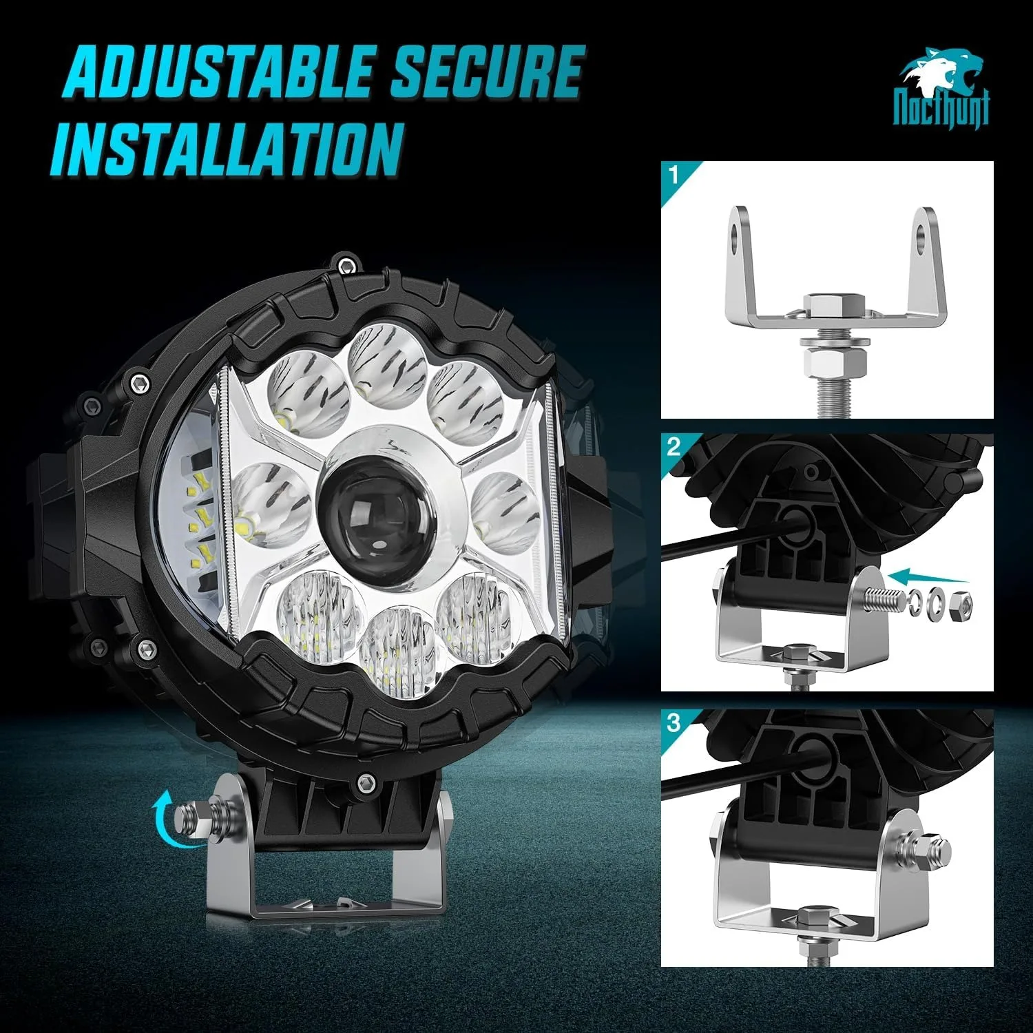 Nilight 7 Inch LED Offroad Driving Lights High Low Beam 2 PCS 80W Round White Light Side Shooter Spot Flood Fog Light Pod with 16 AWG DT Connector Wiring Harness Kit for Jeep Truck ATV UTV SUV