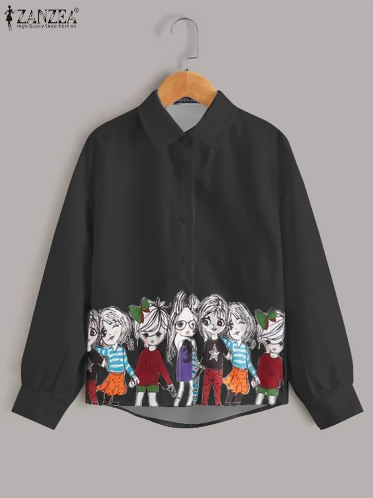 ZANZEA-camisa estampada de manga comprida para mulheres, colarinho de lapela, roupas femininas, túnicas casuais, moda coreana, tops de férias, 2024