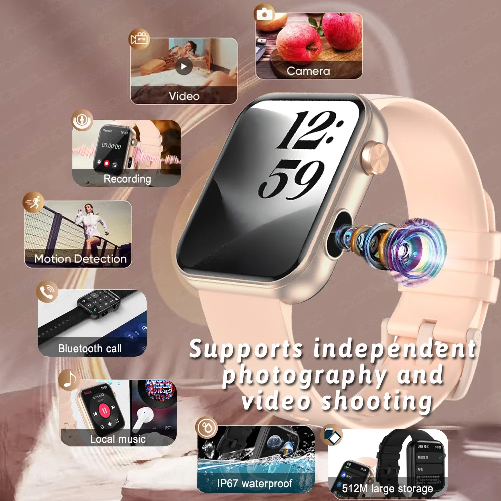 2025 Nuovo Smart Watch Uomo Donna Fotocamera Scatta foto Registra video Monitor sanitario Sport Fitness Impermeabile Chiamata BT Smartwatch