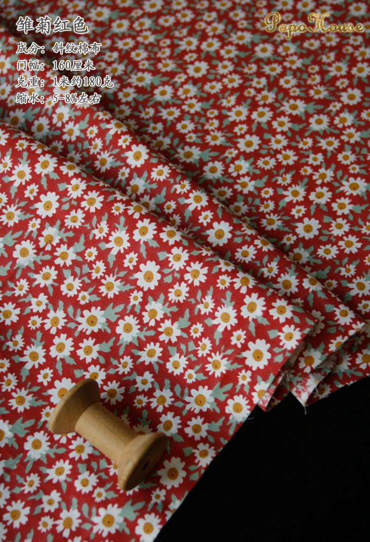 160x50cm Customized Red Orange Flower Twill Cotton Fabric, Making Doll Clothes Children\'s Clothing Dress Clothing DIY Cloth