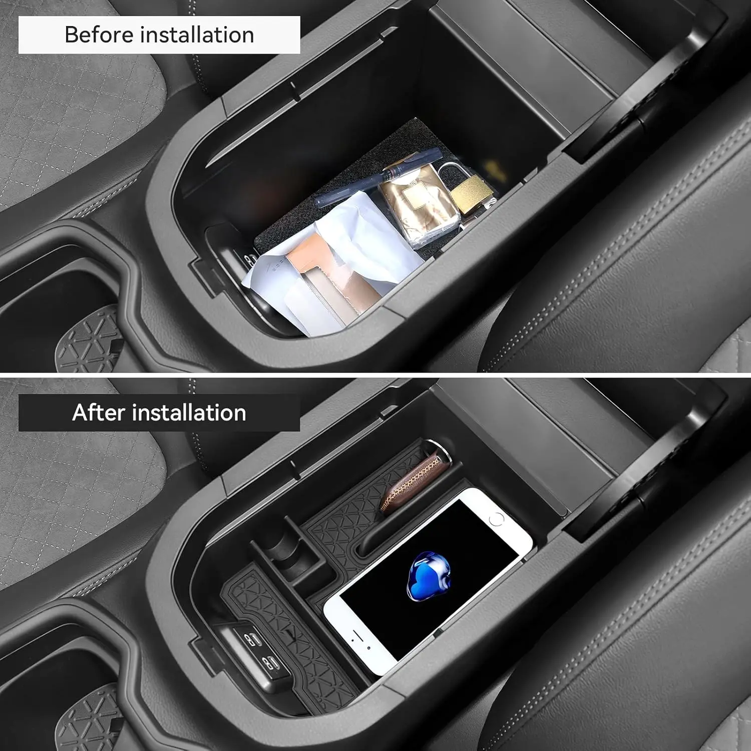 

Center Console Organizer Tray Compatible with Toyota RAV4 2019-2025 Hybrid Prime (PHEV) Accessories ABS Plastic Material Armrest