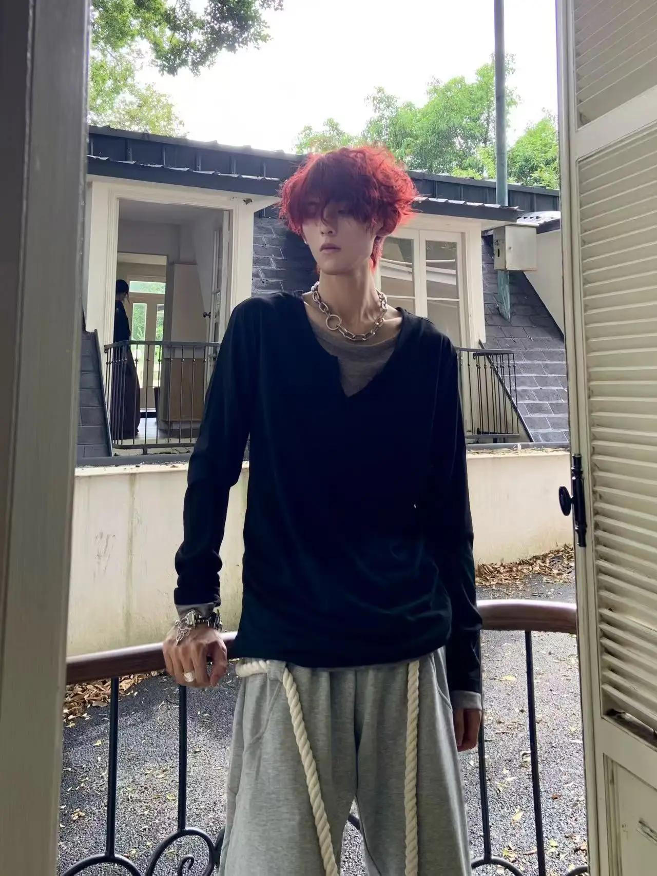 

Мужская футболка HANY HANY с длинным рукавом, свободного кроя, с дизайнерскими вставками, повседневная, дышащая, из смесового хлопка и полиэстера, с круглым вырезом